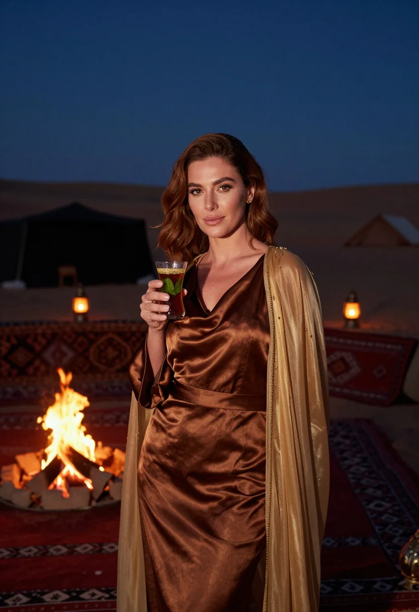 AI arabian dunes sample — portrait of a woman, half-length portrait of a Western Europ