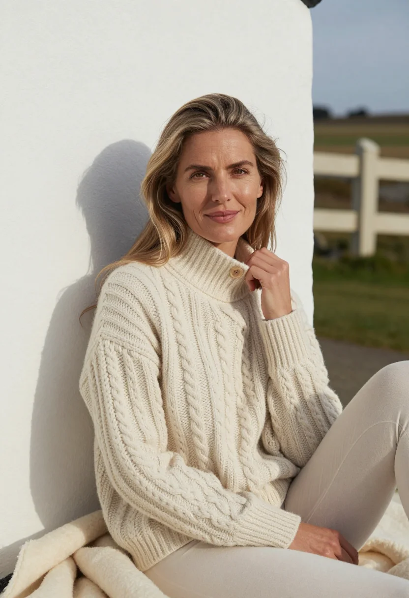 AI aran cream sample — portrait of a woman, close chest-up portrait of a Western-Eu