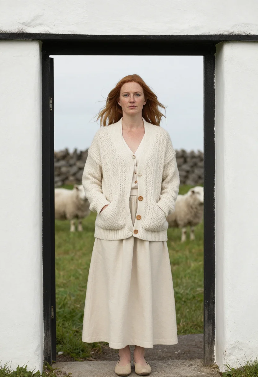 AI aran cream sample — portrait of a woman, full-length portrait of a Western-Europ