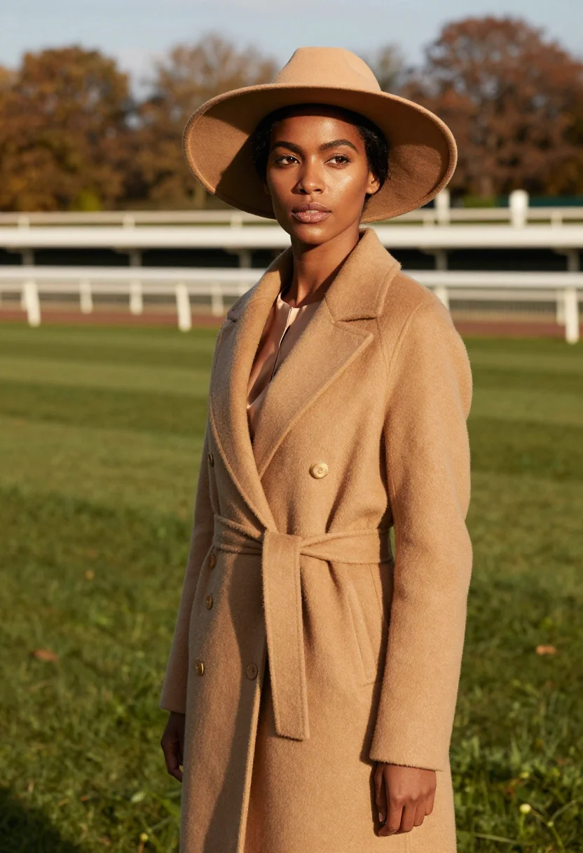 AI arc de triomphe longchamp camel sample — portrait of a woman, chest-up portrait of an Afro-French wom