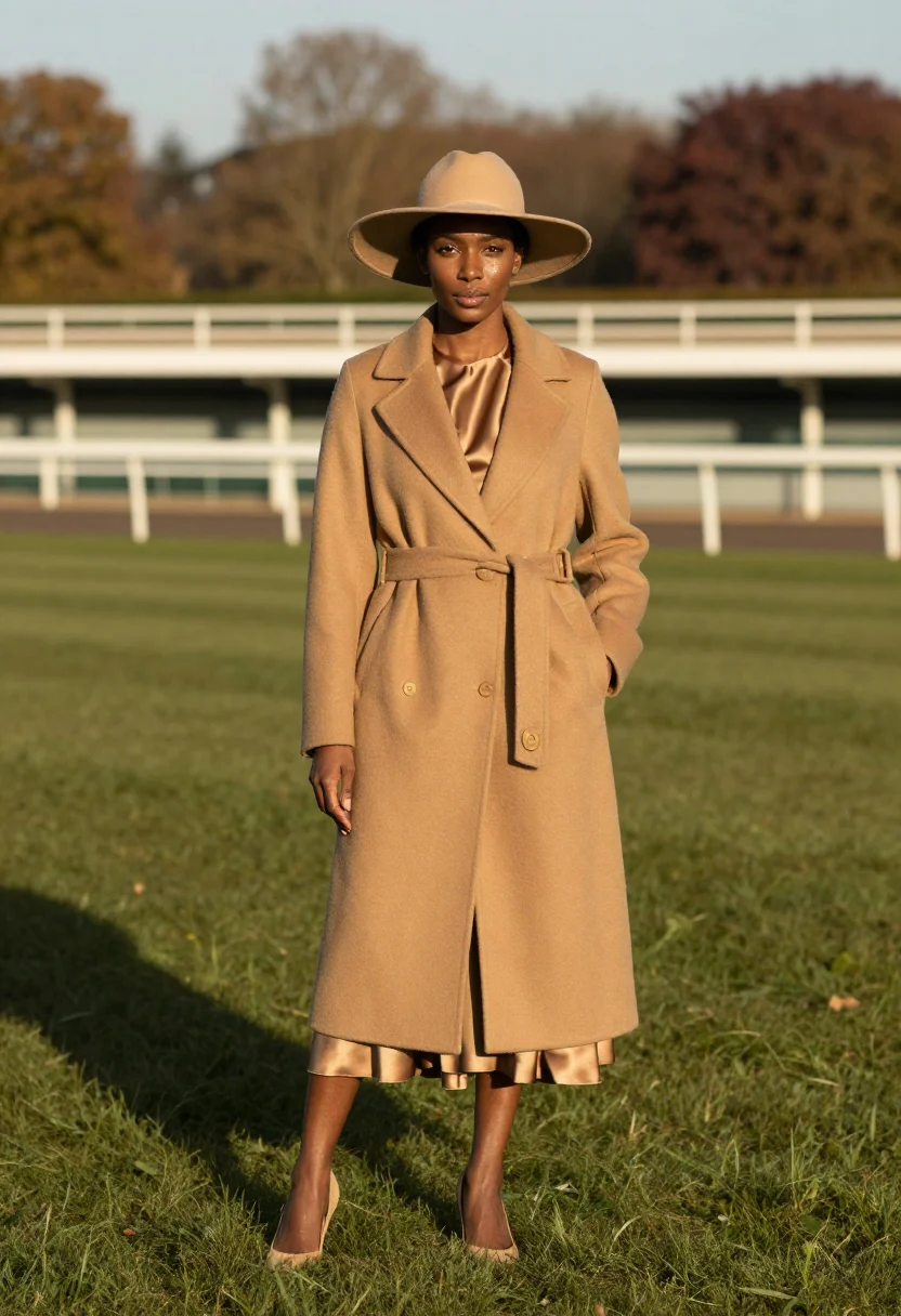 AI arc de triomphe longchamp camel sample — portrait of a woman, full-length portrait of an Afro-French