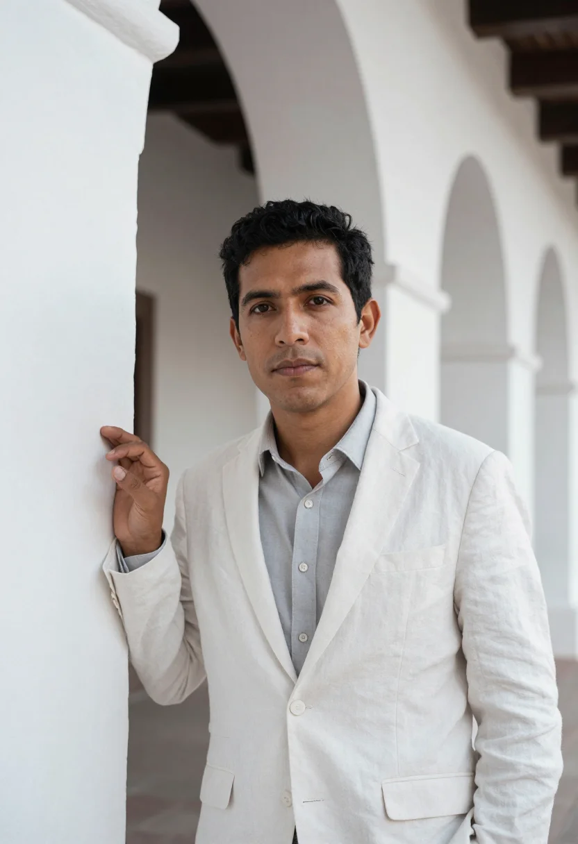 AI arequipa architect white volcanic sillar sample — portrait of a man, a Peruvian architect in his early thirtie