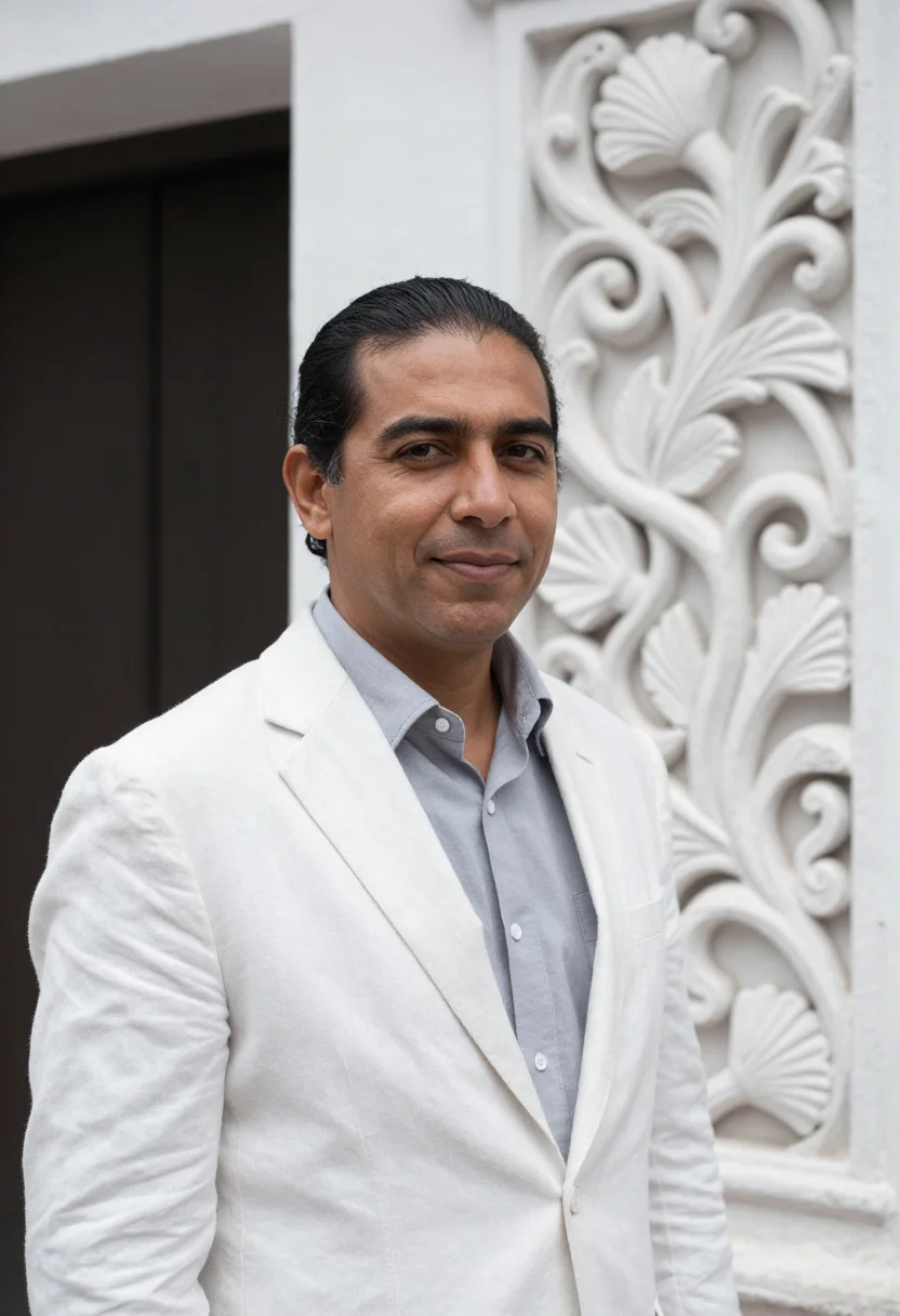 AI arequipa architect white volcanic sillar sample — portrait of a man, a Spanish architect in his late thirties