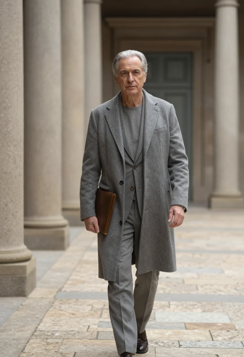 AI armani greige sample — portrait of a man, three-quarter-length portrait of a Wester