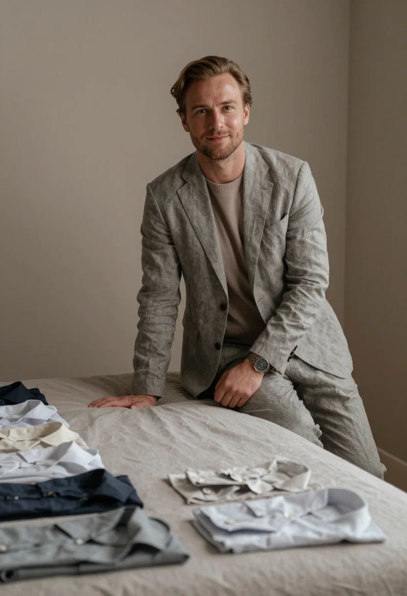 AI armani greige sample — portrait of a man, half-length portrait of a Northern-Europe