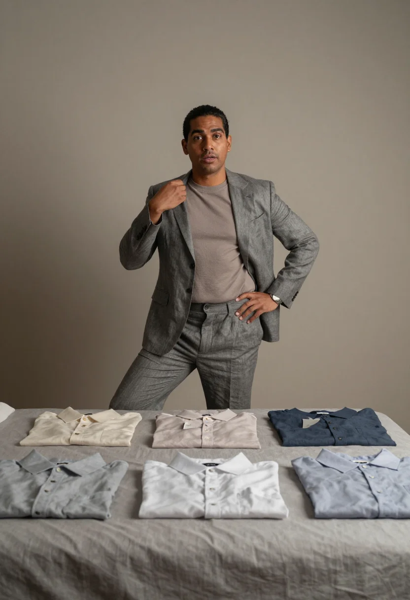 AI armani greige sample — portrait of a man, full-length portrait of a Latin-American