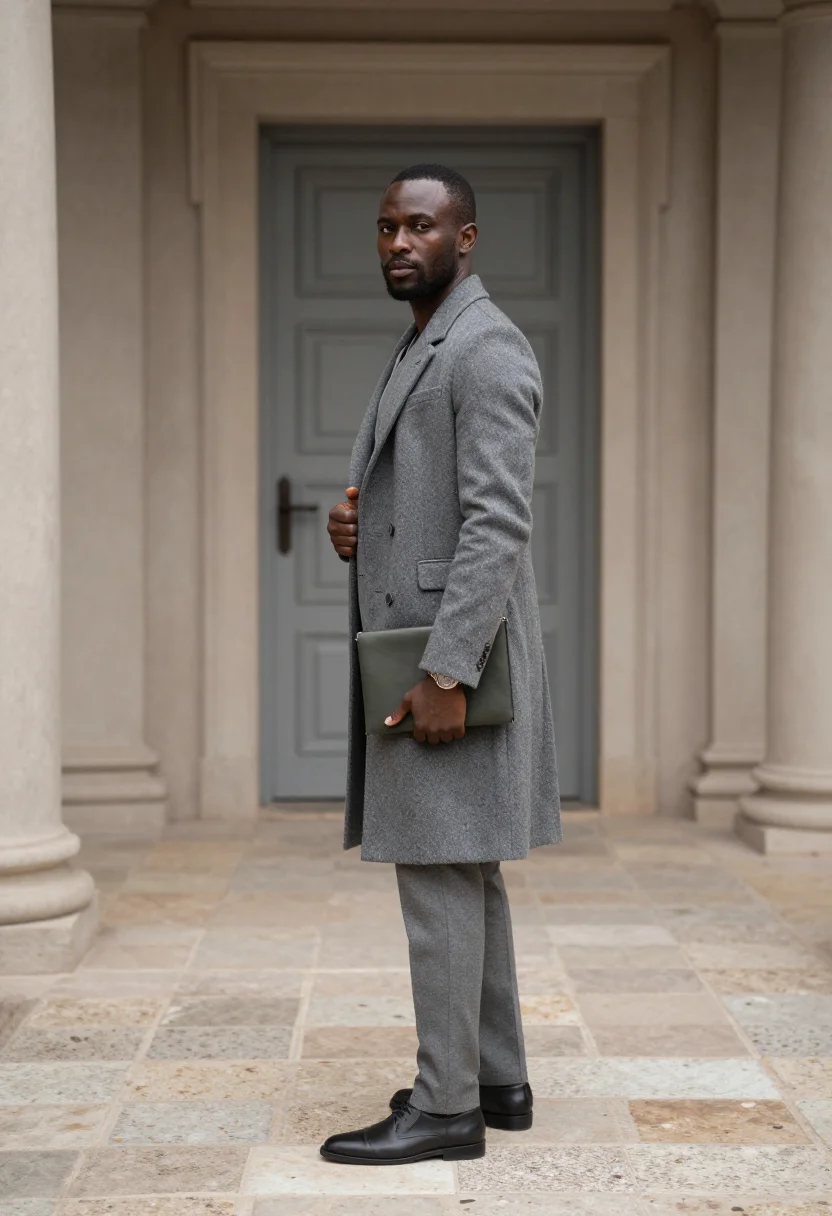 AI armani greige sample — portrait of a man, full-length portrait of an East-African m