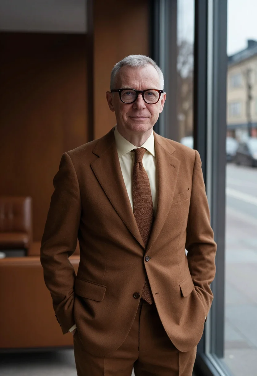 AI arne jacobsen copenhagen november brown sample — portrait of a man, framed half-length from the head to the h
