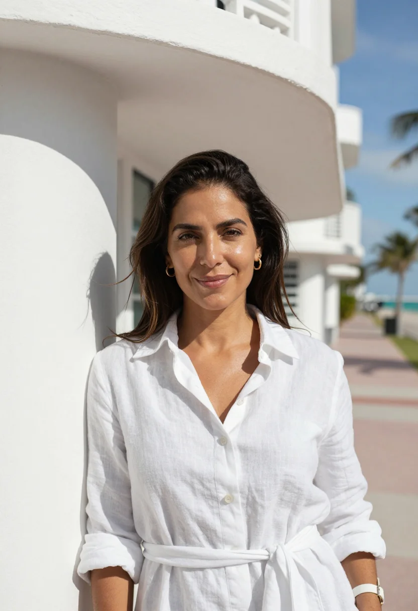 AI art basel miami advisor white sample — portrait of a woman, framed tight, head and shoulders, a Cub