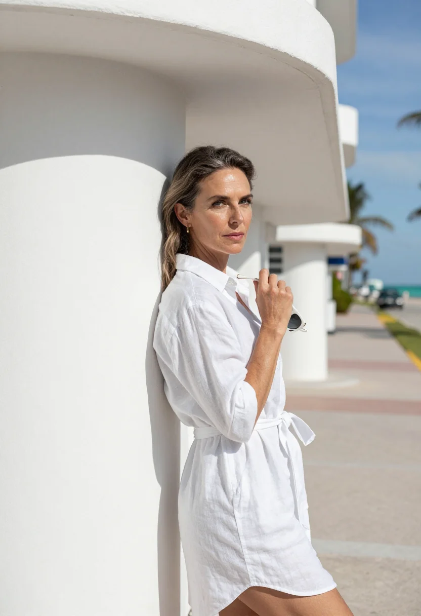AI art basel miami advisor white sample — portrait of a woman, framed chest-up, a French woman in her