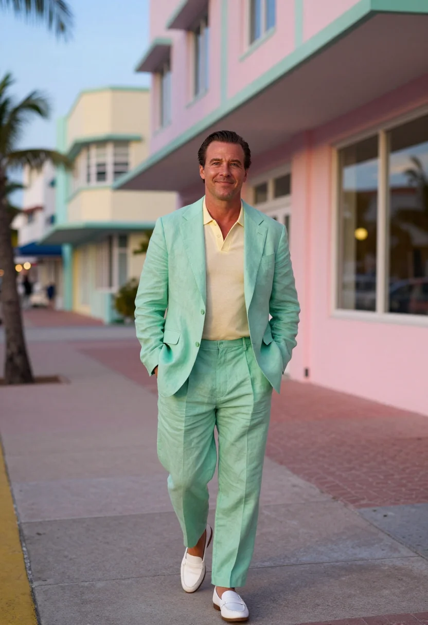 AI art basel miami dealer deco pastel sample — portrait of a man, framed three-quarter length, a British ma
