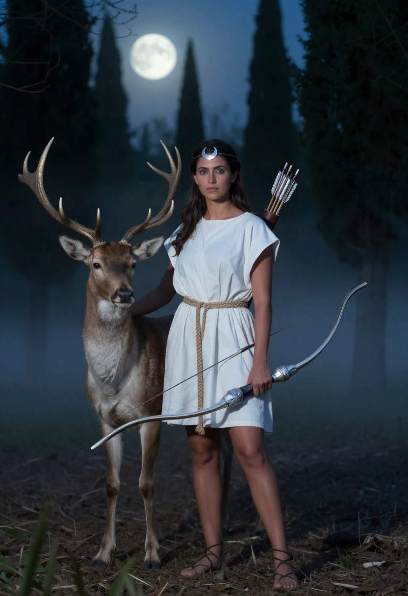 AI artemis huntress sample — portrait of a woman, three-quarter-length portrait of a Medi