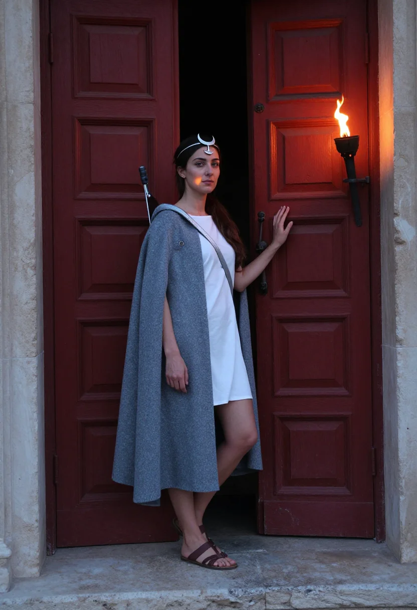 AI artemis huntress sample — portrait of a woman, full-length portrait of a Mediterranean