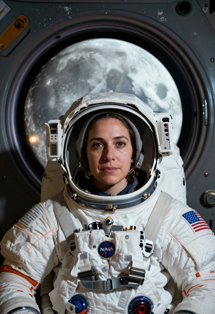 AI artemis iii sample — portrait of an astronaut, head-and-shoulders portrait of a w