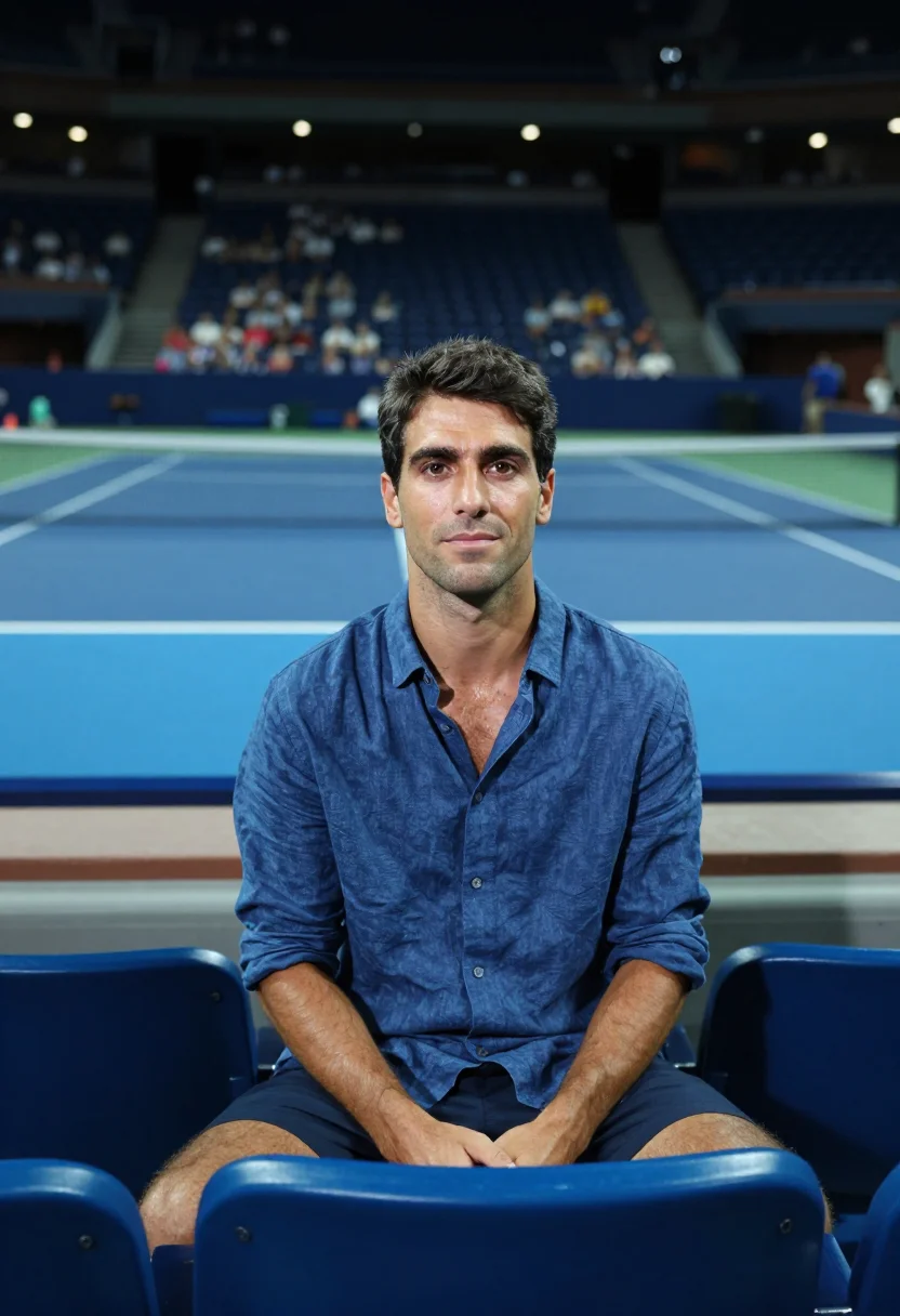 AI arthur ashe stadium us open night blue sample — portrait of a man, a Spanish tennis spectator in his early f