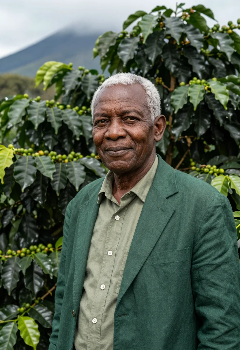 AI arusha coffee estate director green volcano sample — portrait of a man, a Chagga coffee estate director in his ea