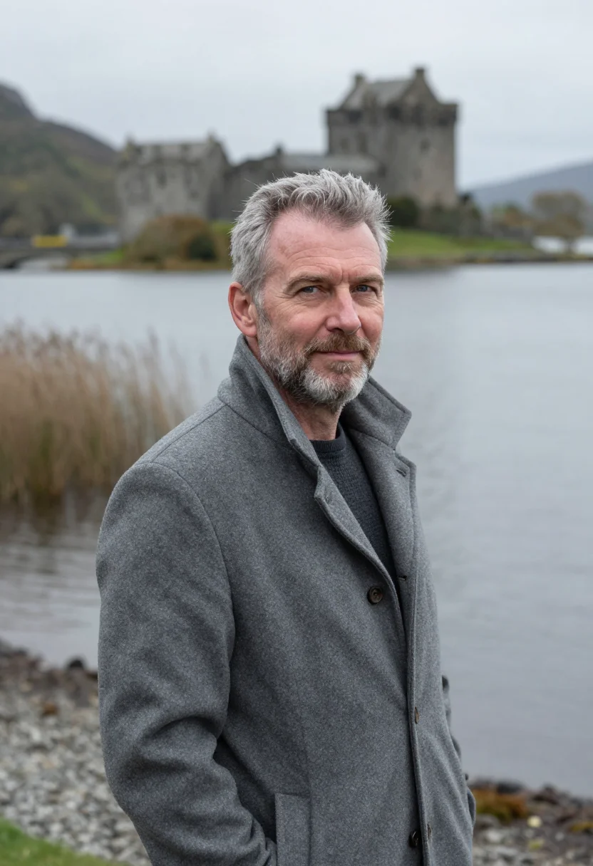 AI ashford castle mayo lough corrib grey sample — portrait of a man, a hotel guest in his fifties of Irish des