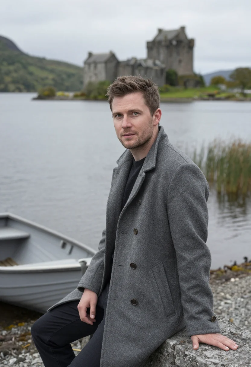 AI ashford castle mayo lough corrib grey sample — portrait of a man, a hotel guest in his thirties of Polish d