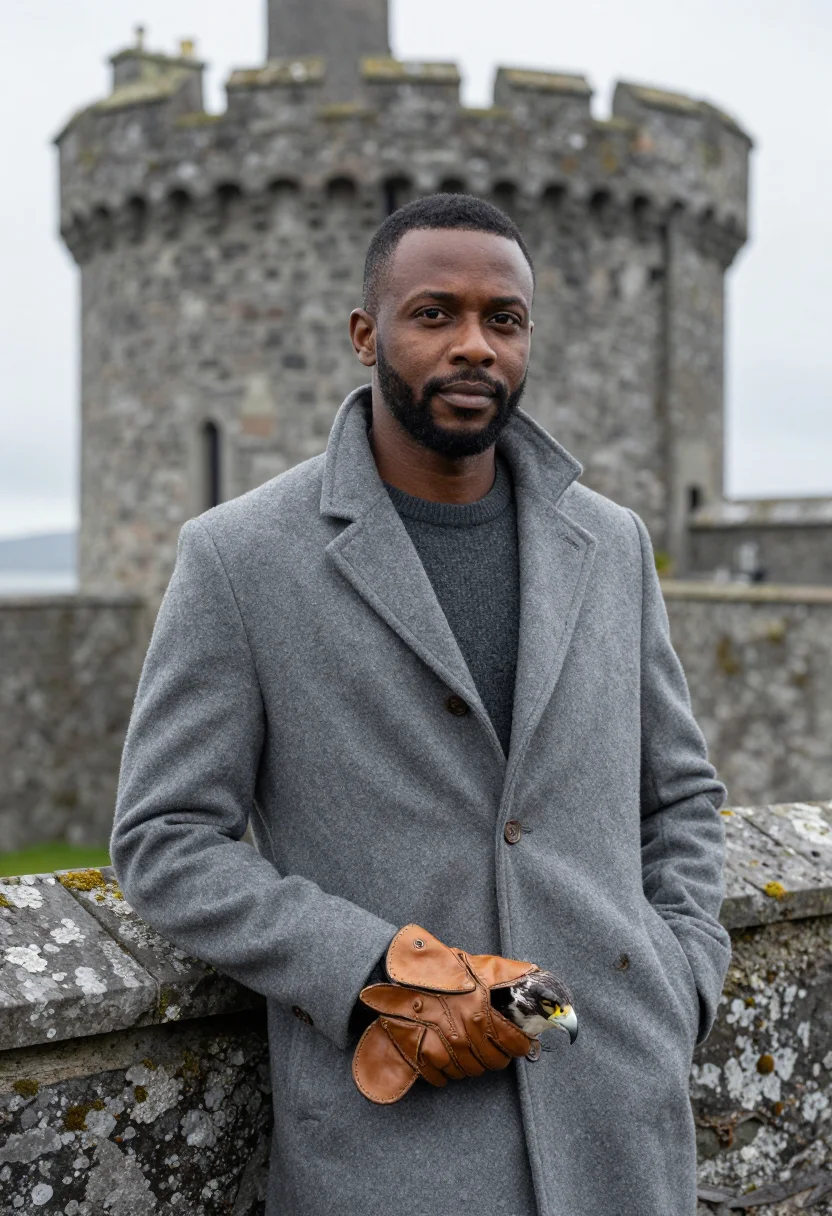 AI ashford castle mayo lough corrib grey sample — portrait of a man, a hotel guest in his forties of Nigerian-