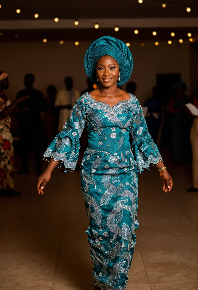 AI asoebi sample — portrait of a wedding guest, three-quarter-length portrait o