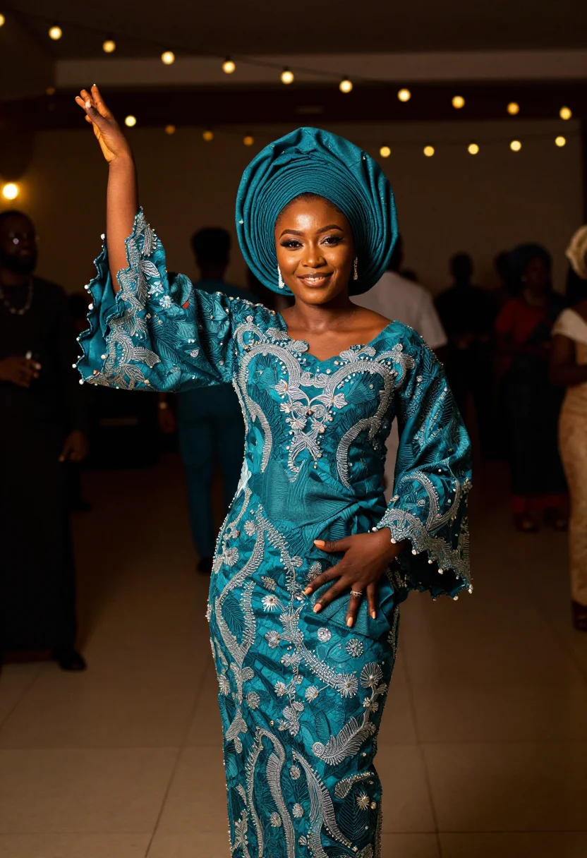 AI asoebi sample — portrait of a wedding guest, three-quarter-length portrait o