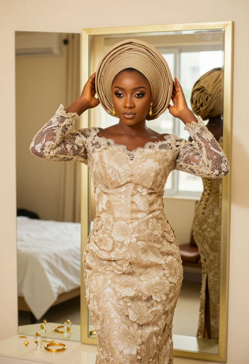 AI asoebi sample — portrait of a wedding guest, three-quarter-length portrait o