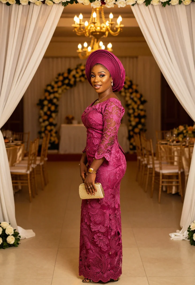 AI asoebi sample — portrait of a wedding guest, three-quarter-length portrait o