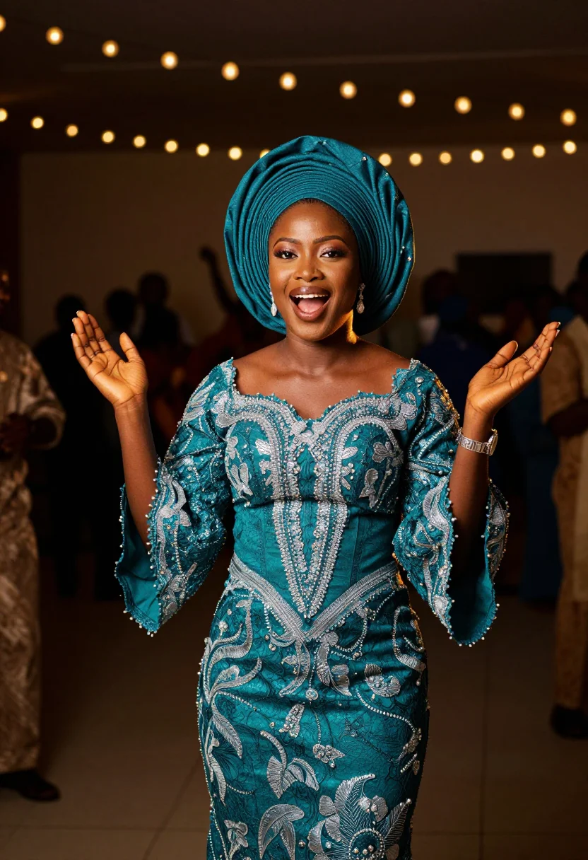 AI asoebi sample — portrait of a wedding guest, waist-up portrait of a Nigerian