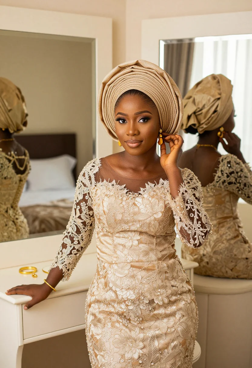 AI asoebi sample — portrait of a wedding guest, waist-up portrait of a Nigerian