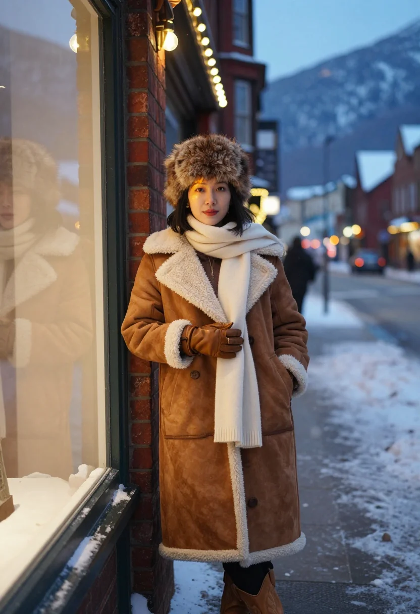 AI aspen christmas sample — portrait of a woman, waist-up portrait of an East-Asian woma