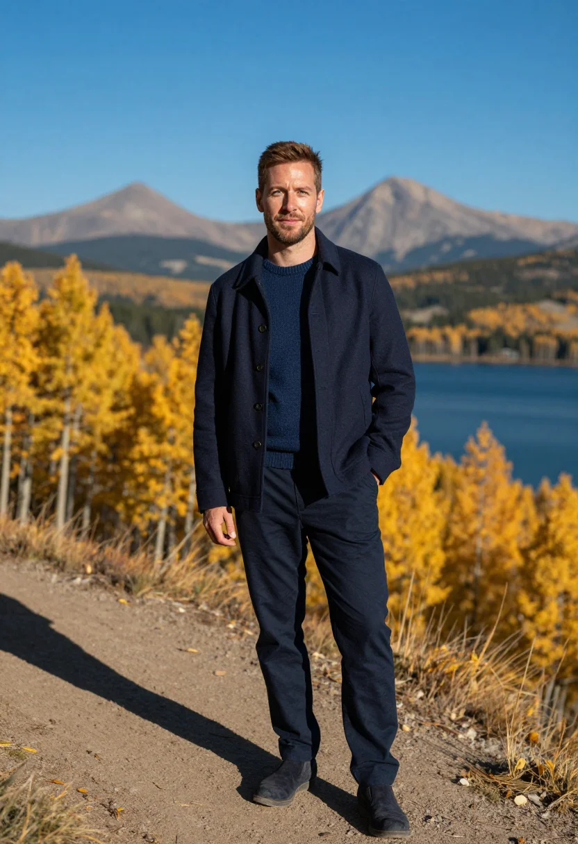 AI aspen gold october sample — portrait of a man, framed chest-up from the ribs, the body c