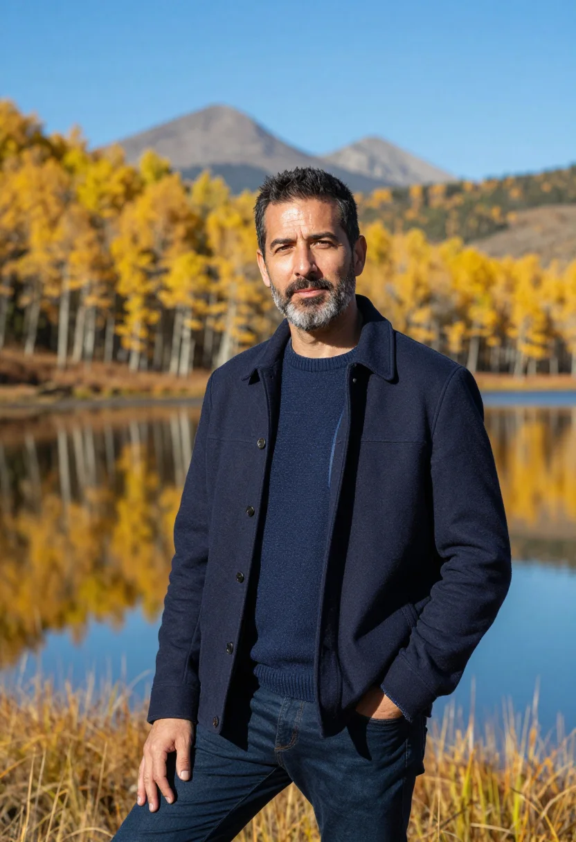 AI aspen gold october sample — portrait of a man, framed half-length from the waist up, a m