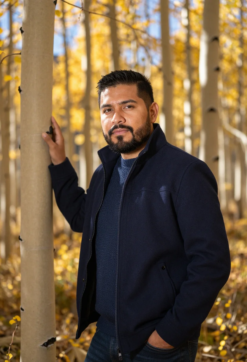 AI aspen gold october sample — portrait of a man, framed half-length from the waist up, a m