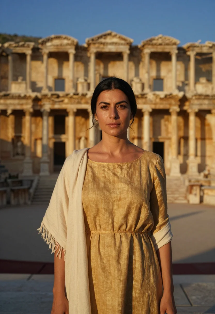 AI aspendos festival director roman stone gold sample — portrait of a woman, a festival director in her early fortie