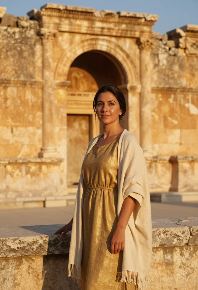 AI aspendos festival director roman stone gold sample — portrait of a woman, a festival director in her late thirtie