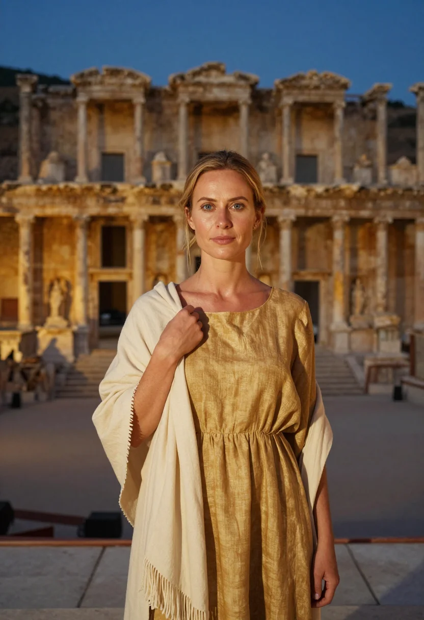 AI aspendos festival director roman stone gold sample — portrait of a woman, a festival director in her late thirtie