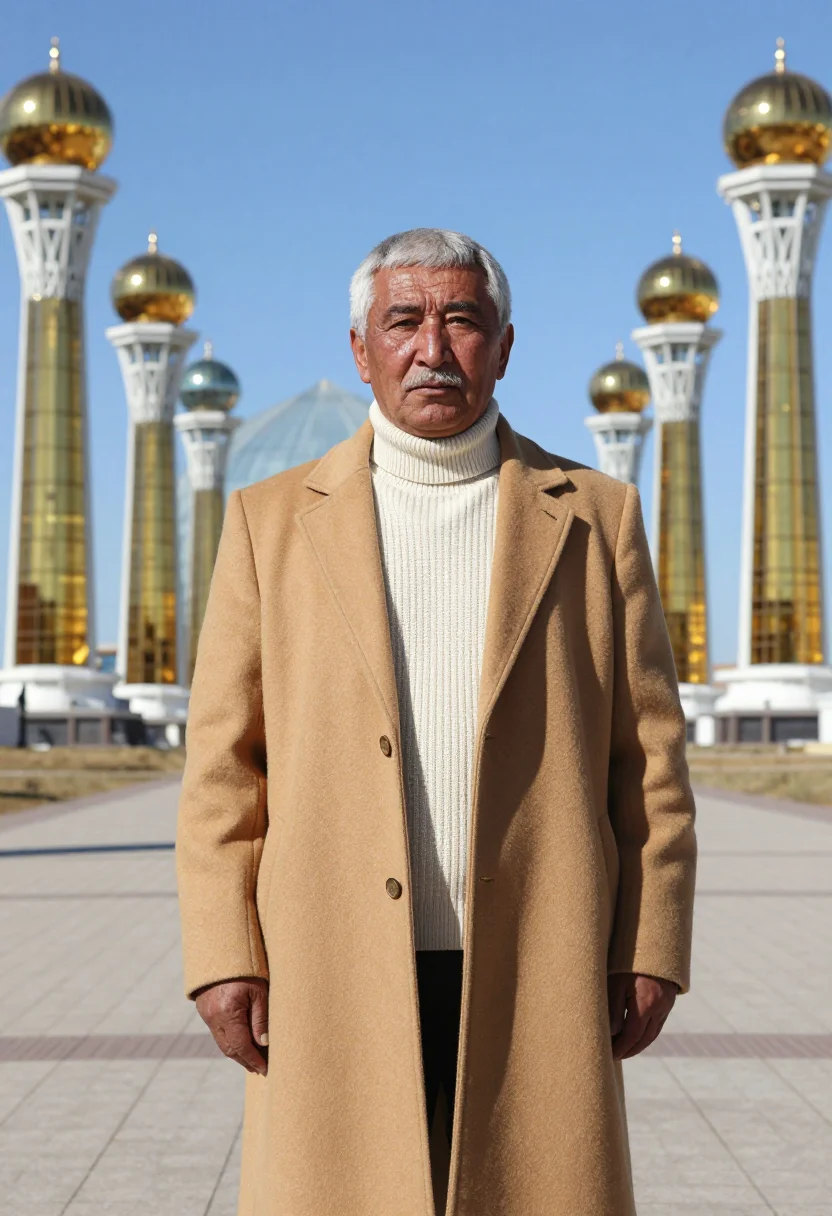 AI astana urban planner gold glass sample — portrait of a man, half-length portrait of a Kazakh man in h
