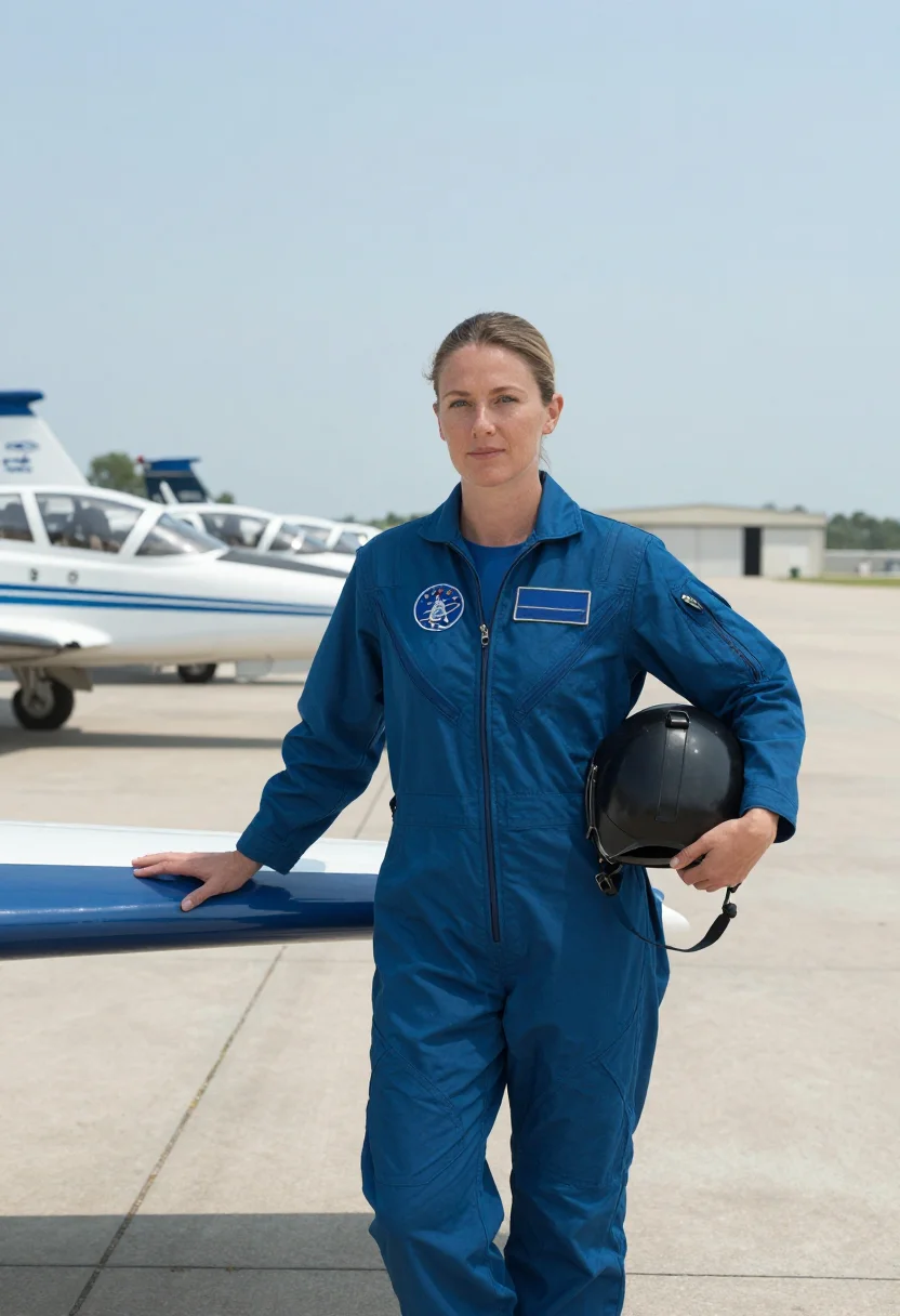 AI astronaut t38 flight suit blue sample — portrait of a woman, half-length portrait of a woman of West
