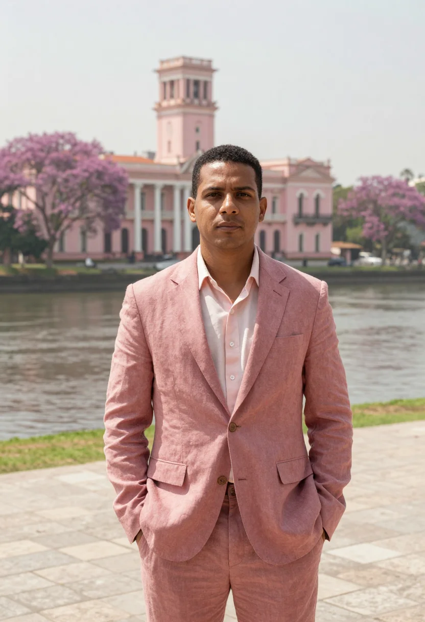 AI asuncion architect pink palace river sample — portrait of a man, a Brazilian architect in his late thirtie