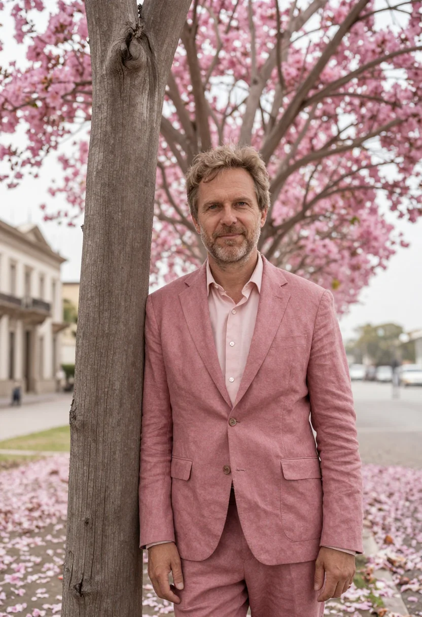 AI asuncion architect pink palace river sample — portrait of a man, a German architect in his late forties wi