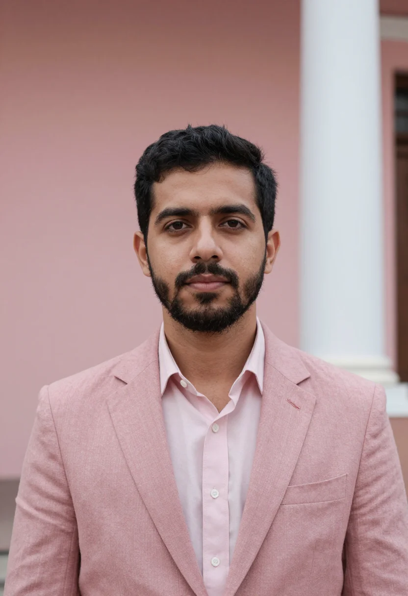 AI asuncion architect pink palace river sample — portrait of a man, a Paraguayan architect in his early forti