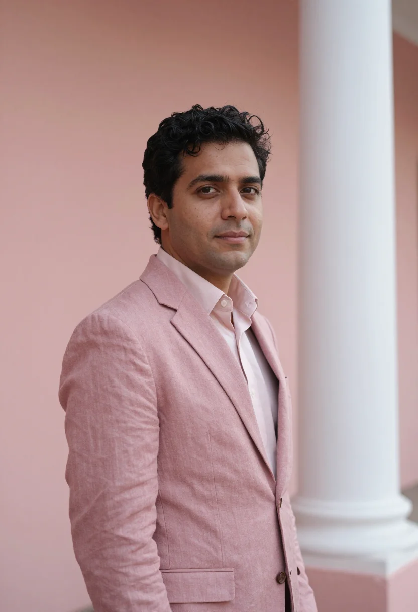 AI asuncion architect pink palace river sample — portrait of a man, a Spanish architect in his late thirties