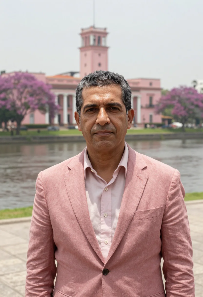 AI asuncion architect pink palace river sample — portrait of a man, a Paraguayan architect in his late fortie