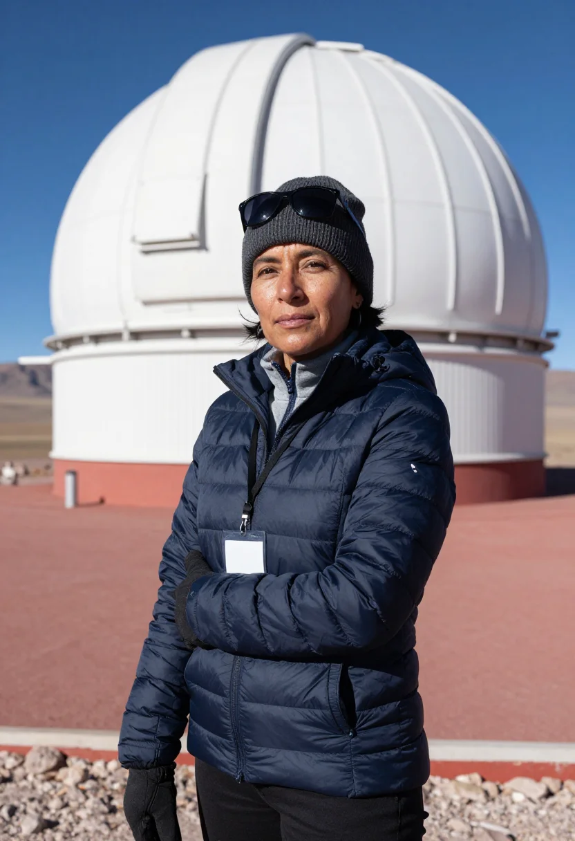 AI atacama observatory sample — portrait of a woman, waist-up portrait of a Chilean woman in