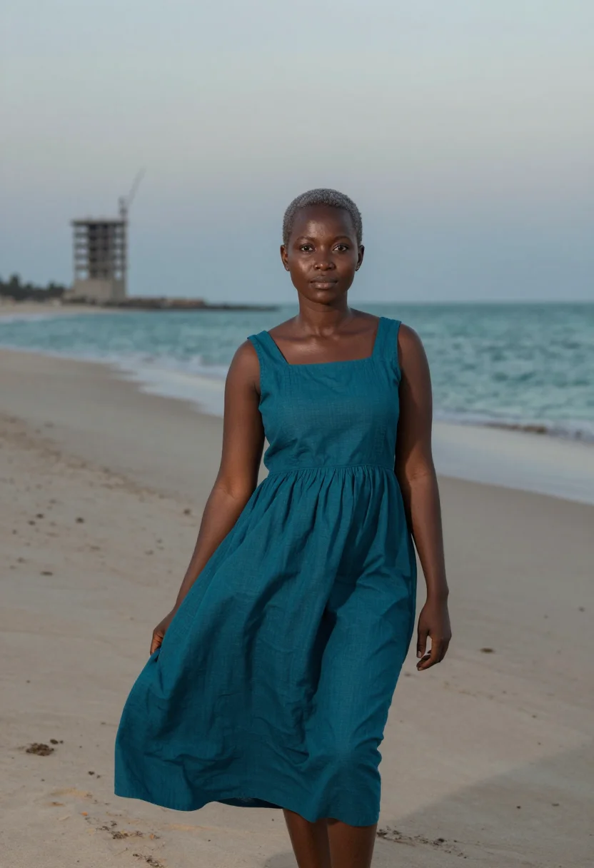 AI atlantics dakar ngor seafoam teal sample — portrait of a woman, a Senegalese woman in her early forties