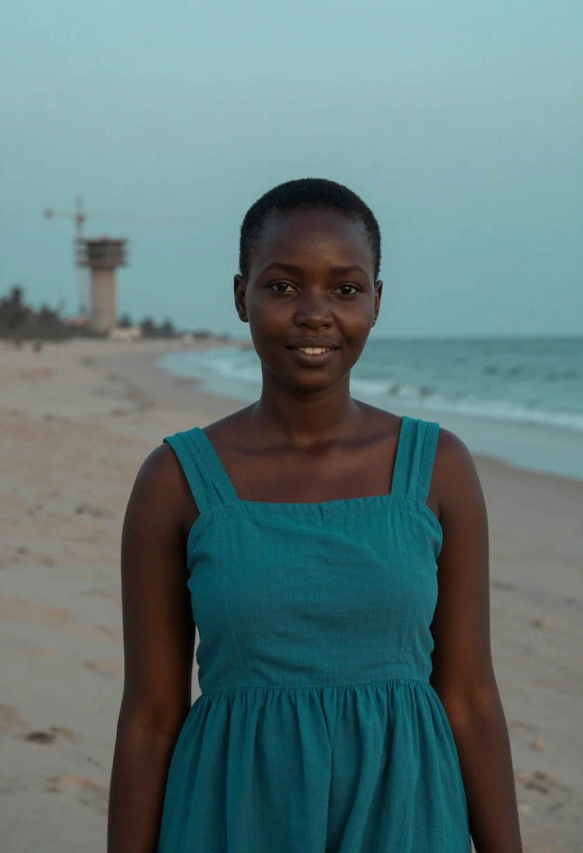 AI atlantics dakar ngor seafoam teal sample — portrait of a woman, a Senegalese woman in her early twentie