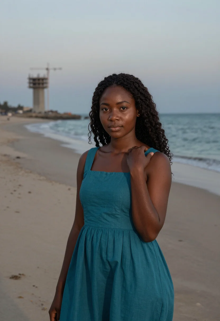AI atlantics dakar ngor seafoam teal sample — portrait of a woman, a Senegalese woman in her mid-thirties