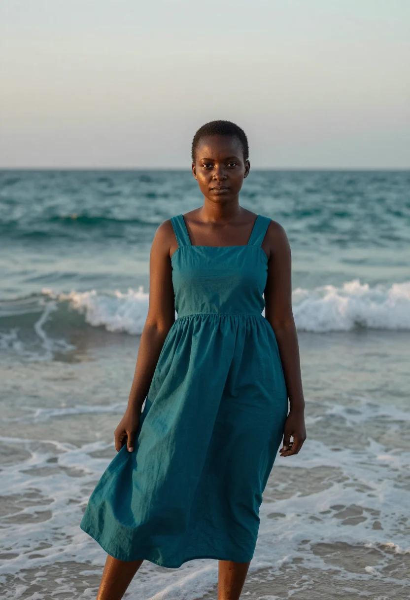 AI atlantics dakar ngor seafoam teal sample — portrait of a woman, a Senegalese woman in her late twenties