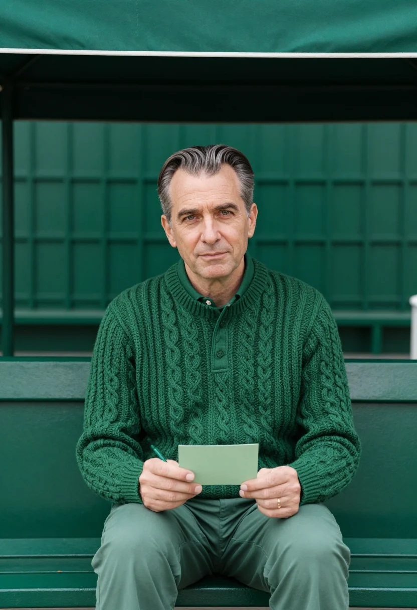 AI augusta green sample — portrait of a man, three-quarter seated portrait at chest he