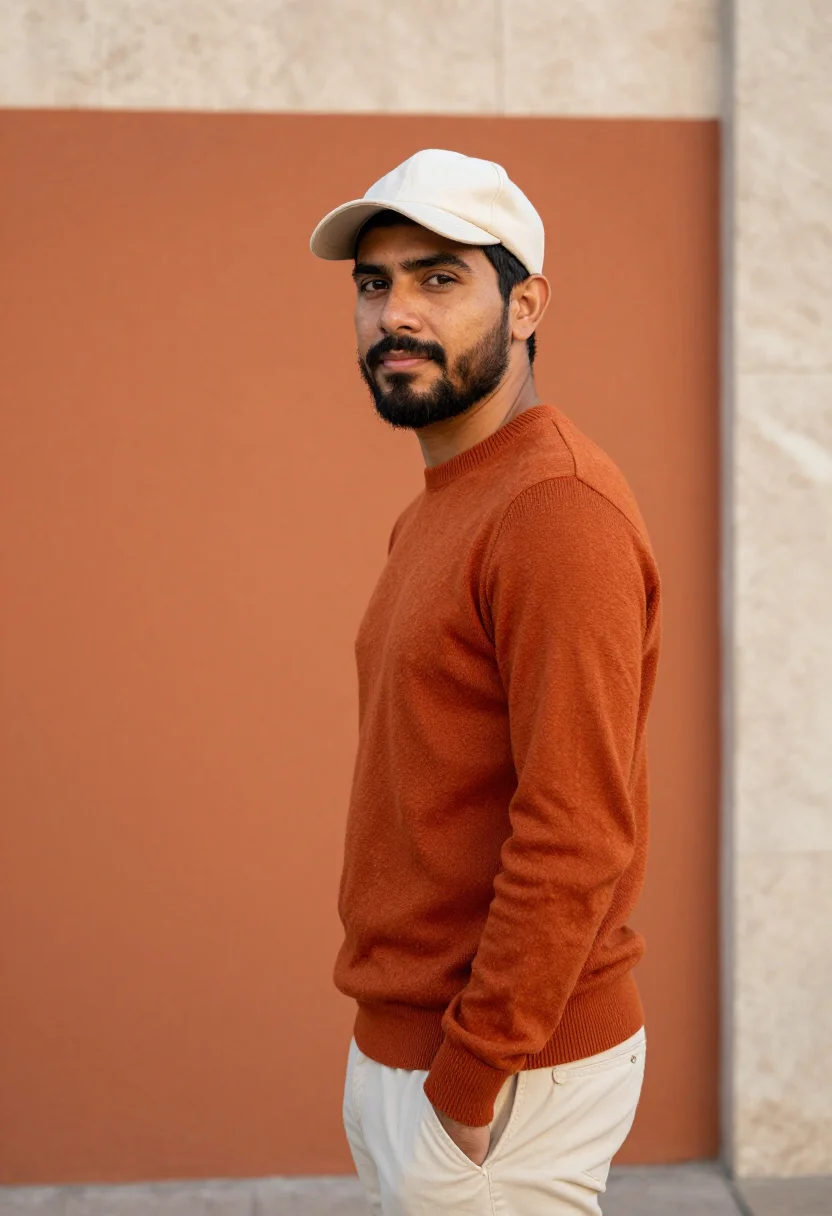 AI austin east side devrel burnt orange sample — portrait of a man, a developer-relations lead, a Mexican-Ame